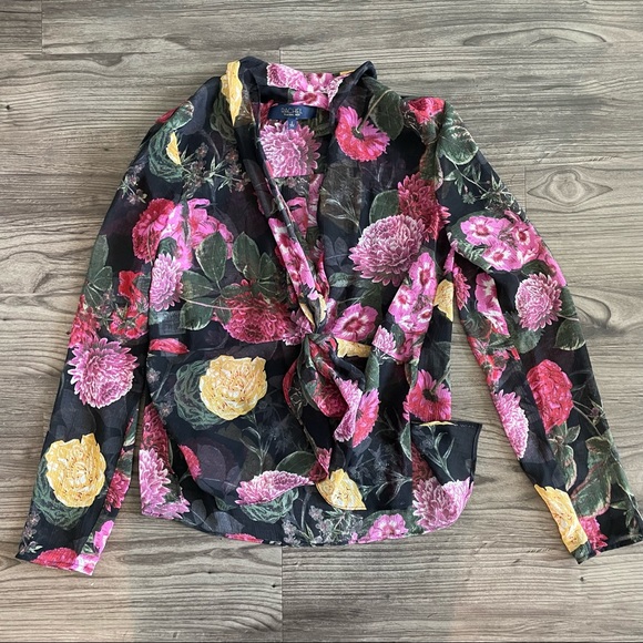 RACHEL Rachel Roy Tops - RACHEL ROY • floral sheer long sleeve blouse